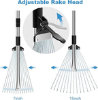 Garden Rake for Leaves, Heavy Duty Metal Adjustable Leaf Rake for Lawns, Length 37"-81", Adjustable Expandable Head 8"-15", Garden Tools for Lawn Garden Yard Flowers Beds Bush