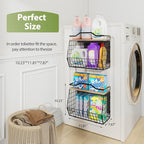Wawocs Magnetic Shelf for Fridge with Wood Lid, 2 Tier Fruit Baskets Wall Mounted Hanging Basket with 4 Hanger Hooks, Potato and Onion Magnetic Storage Bins for Kitchen Counter, Refrigerator, Cabinet