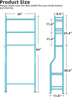 Livilord 3-Tier Over The Toilet Storage, Freestanding Metal Bathroom Shelves with 4 Hooks, Over Toilet Storage Shelf with Paper Holder, Above The Toilet Shelf for Bathroom Storage, Blue