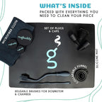 Glass Cleaning Kit - Reusable Silicone Accessories - Complete Kit to Clean your Piece, Just Add Cleaner - Reusable Soaker Bag, Brushes, Mat, Caps & Plugs, Funnel, & Microfiber Towel