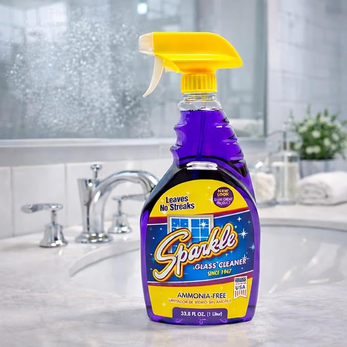 Sparkle Glass Cleaner, Ammonia-Free Streak-Free Formula, 33.8 fl oz Spray Bottle, Safe for Windows, Mirrors & Glass Surfaces (Pack of 2)