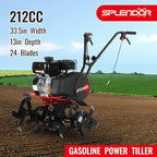 SPLENDOR Gas Powered Tiller 4 Cycle Engine 212CC Working Width Adjustable 13in-22in-33.5in