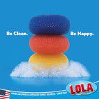 LOLA Jumbo 4" Plastic Mesh Scouring Pads, 12 Pack, Non-Scratch, Great for Pots, Dishwashing, Sinks, Appliances, Assorted Colors