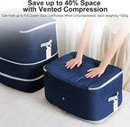 Comforter Storage Bag - 130L Blanket Storage Bags 3-Layer Ultra Space Saving Self Compression Organizer, Washable Compression Bags for Storage Comforter Blanket, 4-Pack, Navy Blue