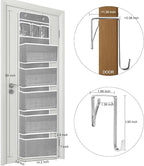 Sturdiness Over The Door Organizer, 6 Tiers Anti Tilt Hanging Behind Door Storage, Heavy-Duty Reinforced Mesh Rack Holds 44lb for Bathroom,Pantry, Nursery,Closet, Shoes, Towels,Grey