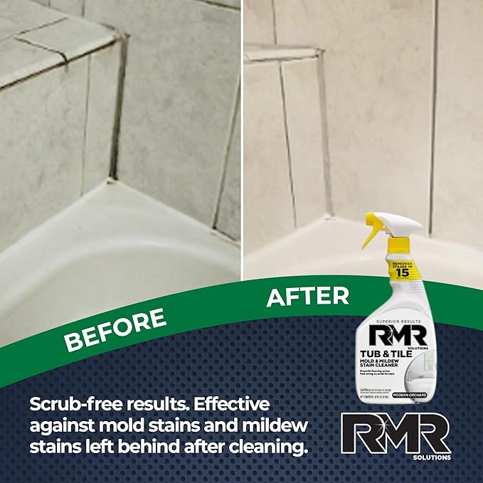 RMR - Tub and Tile Cleaner, Industrial-Strength, No-Scrub Foam Cleaner, Modern Orchard Scent, 30 Fl Oz