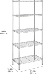 Amazon Basics 5-Shelf Adjustable Storage Shelving Unit for Garage, Steel Wire Rack, 200 Pound Loading Capacity per Shelf, 23.2" x 13.4" x 60", Chrome Finish