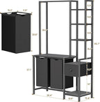 Creso hom Laundry Hamper with Shelf, 5 Tiers Tall Laundry Basket Sorter with 2 Pull-Out and Removable Bags, Clothes Rack with Laundry Sorter for Laundry Room Bathroom Bedroom, Black