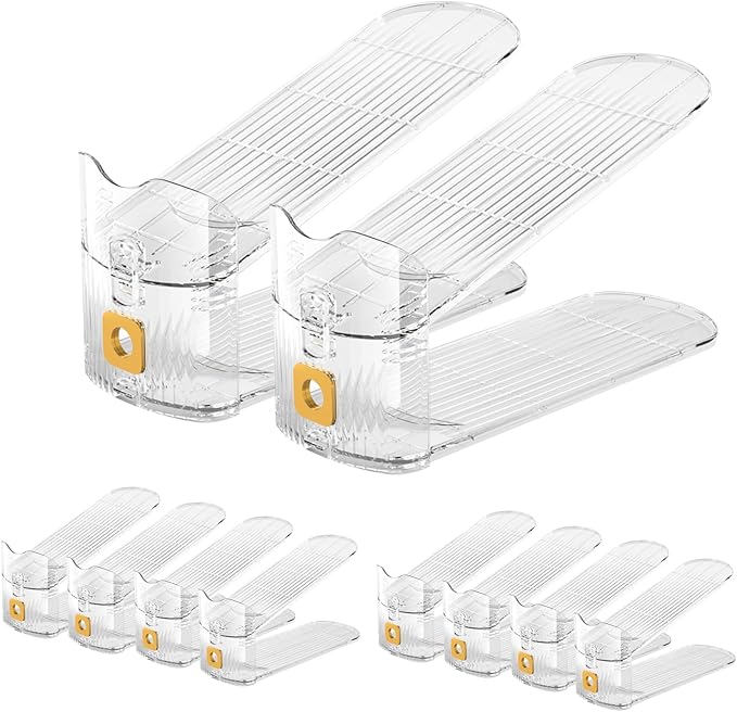 CiBiZi Clear Shoe Slot Organizer 10Pack for Closet – Sturdy Stackable Shoe Rack Stacker, No-Tool Assembly, 3 Heights Adjustable, Space-Saver Storage for Entryway Organizador de Zapatos