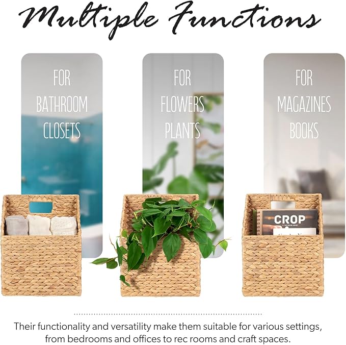 Wicker Hanging Storage Basket (10,5"Lx6,5"Wx13"H), Set of 2 Wall Baskets, Water Hyacinth Baskets, Wall Decor Hyacinth Basket Hanging for Organizing Files, Mails, Books, Accessories