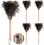 5 Pcs Bird Feather Dusters, Fluffy Feathers with Wooden Handle, Washable & Reusable Cleaning Supplies, Natural Non-Static Dusting for Home, Office, Car, 17.3" Long