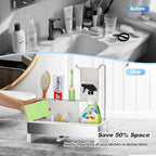 Ewaiira Stainless Steel Sink Caddy, Sponge Holder for Kitchen Sink with Brush Holder & Dishcloth Rack, Rustproof Sink Organizer Countertop, Kitchen Organizers Storage Essentials (D-Black 9.8″)