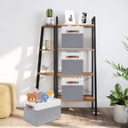 4 Pack Fabric Storage Baskets for Shelves, Closet Storage Bins for Shelves, Fabric Baskets for Organizing with Handles for Home and Office (White with Grey,15"L*10.2"W*9"H)