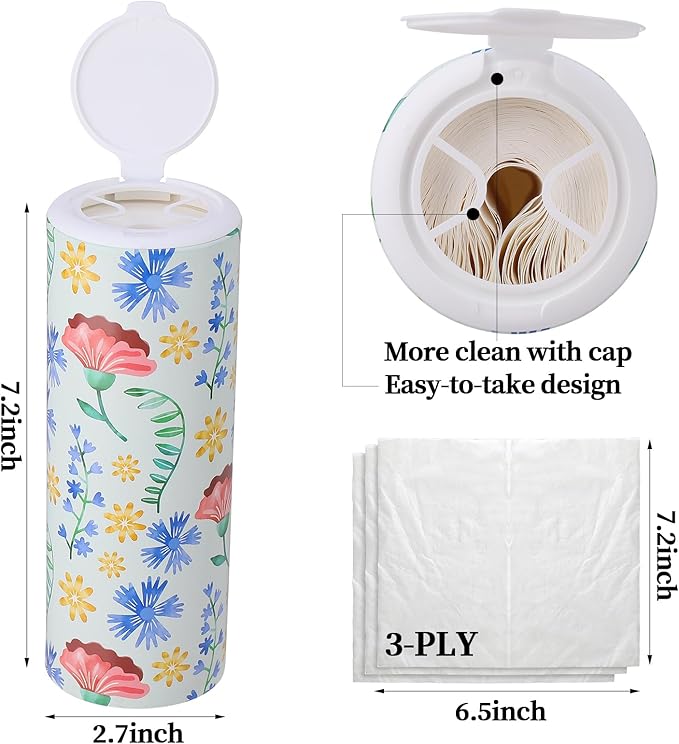 Car Tissues Cylinder 4 Packs Round Tissue Box Holder Perfect for Car Cup Holder, Napkins Box Round Container with Facial Tissues for Travel Car Bathroom Office School