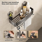 VOLPONE Shower Caddy Suction Cup No Drilling Suction Cup Shower Shelf Heavy Duty Bathroom Shower Organizer Storage Rack Adhesive with Towel Bar Hooks (3-Pack, Matte Gray)
