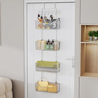 HapiRm Over The Door Organizer - Hanging Door Organizer with 4 Metal Large Capacity Baskets and Adjustable Coat Hook for Bathroom Bedroom Kitchen Pantry Closet Cabinet