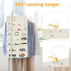 Freegrace Hanging Jewelry Organizer Revolving Hanger - Secure Zipper Closure - 25 Pockets,23 Hooks - Foldable Storage & Display Solution - For All Jewelry & Bijoux (Beige)