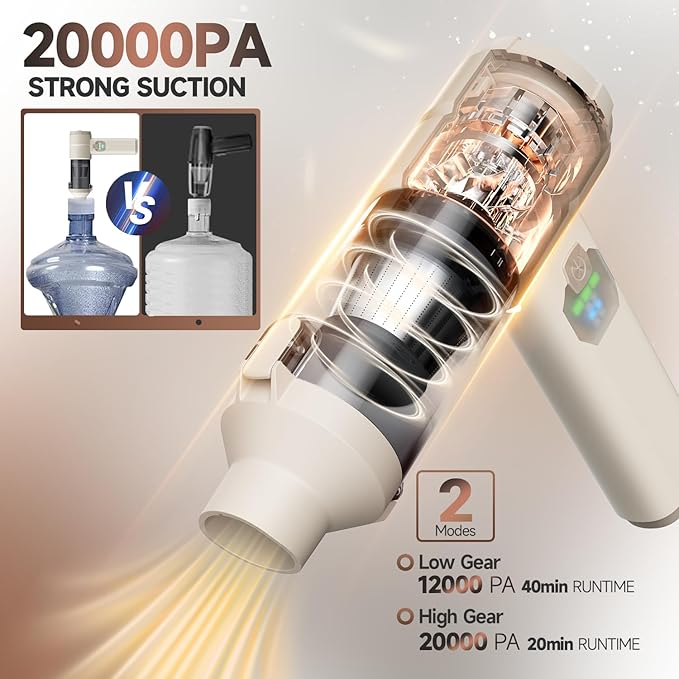 Car Vacuum, Handheld Car Vacuum Cleaner Cordless with Brushless Motor, 20000PA Suction High Power Rechargeable Vacuum Cleaner & Air Duster, 4-in-1 Portable Mini Hand Vacuum Blower with LED Display