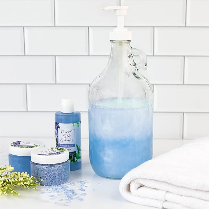 kitchentoolz Half Gallon Glass Pump Dispenser Bottle, Large Jug with Pump for Laundry Soap Dispenser, Liquid Detergent, Fabric Softener, Syrup Pump - 64 oz Made in USA