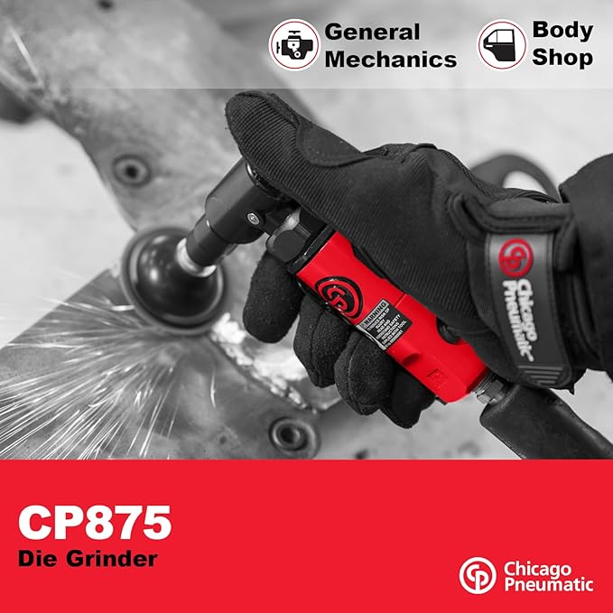 Chicago Pneumatic CP875 - Air Angle Die Grinder Tool, 1/4 Inch (6 mm), 0.3 HP / 220 W, 22500 RPM, Welder, Woodworking, Automotive Detailing, Stainless Steel Polisher, Heavy Duty