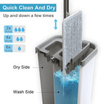 Mop and Bucket with Wringer Set, Hands Free Flat Floor Mop and Bucket, 3 Washable Microfiber Pads Included, Wet and Dry Use, Home Floor Cleaning System for All Floor Types and Windows