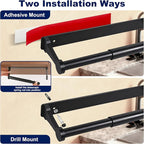 Black Paper Towel Holder Under Cabinet, Adhesive Paper Towel Holder Wall Mount Toilet Roll Holders Rack for Kitchen Bathroom Garage Counter, Anti-Drop Upgraded Telescopic Rod Design Roll
