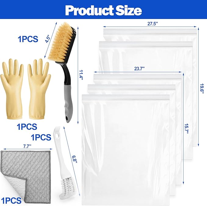 Palksky Oven Rack Cleaning Bags Kit, Reusable Soaking Bags with Brushes, Gloves & Cloth, No Mess Cleaning for Oven Racks, Grill Grates & BBQ Racks, No Cleaner Included, 9 Packs