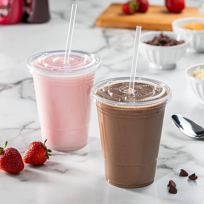 GUSTO [16 oz - 100 Sets Clear Plastic Cups with Lids and Straws – Disposable Iced Coffee Cups for Cold Drinks, Smoothies, Boba, and To-Go Beverages – Sturdy, Easy-to-Separate