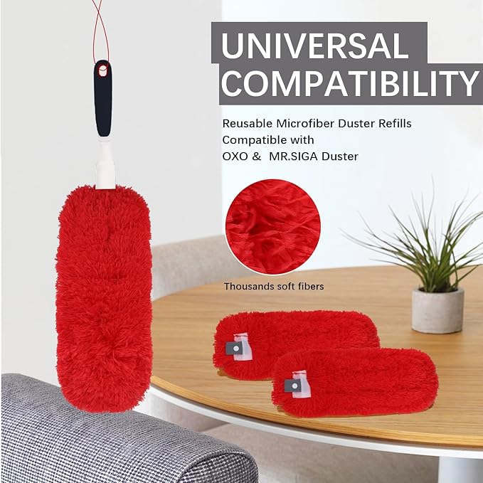 Reusable Microfiber Duster Refills Compatible with OXO & MR.SIGA Duster - Washable Duster for Household Cleaning Dusting Furniture Blind Ceiling Fan 3Pack (Handle NOT Included)