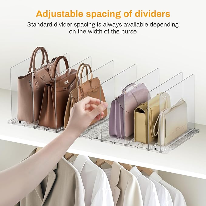 Purse Organizer for Closet Organizers And Storage Adjustable Clear Shelf Dividers for Purse Organizer for Closet, Closet Shelf Organizer Suitable for Bookshelf Dividers, Bedroom, Offices(2 Set-Large)