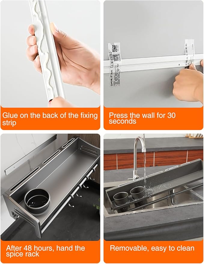utensil hanger, wall mounted kitchen rail with hooks, waterproof hooks for kitchen utensils, easy installation without drilling (23.6 inches, Cups, 2)