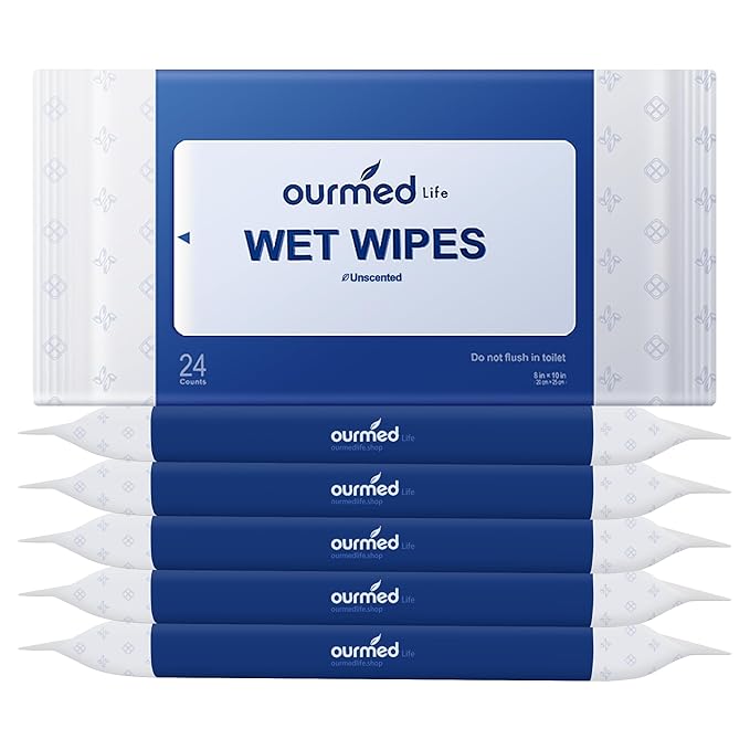 Ourmed Life Rinse-Free Body Wipes for Adults Bathing - Extra Large 8" x 10", Thick Aloe Shower Wipes, No Rinse Cleansing Wipes for Elderly, Camping, Hiking, GYM, Travel, 144Count (Unscented)