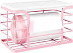 Small Grocery Bag Holder,Wall Mount Trash Bag Holder Dispenser with Bamboo Top,Suitable for Garbage Bags of 100 Rolls under 13 Gallons,Pink