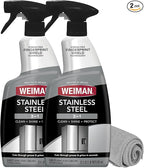 Weiman Stainless Steel Cleaner & Polish, 2 Pack, Anti Fingerprint Spray Stainless Steel Cloth, Water Spots & Grease, No Streaks or Residue, Safe for Metal Polish, Chrome, Appliances, Sinks & Grills