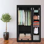 Portable Closet Wardrobe,67'' Closet Storage Organizer Rack with Shelves and Cover for Hanging Clothes, Non-Woven Fabric, Quick and Easy to Assembly (Black)