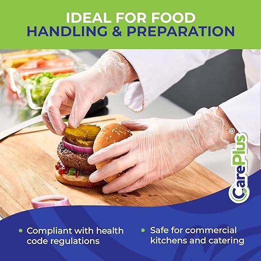 CARE PLUS Vinyl Gloves Clear Medium Size 1000 Count | Heavy Duty, Non-Sterile, Powder-Free, Latex-Free Rubber | Food Prep, Kitchen & Cleaning Gloves, Ideal for Professional Use