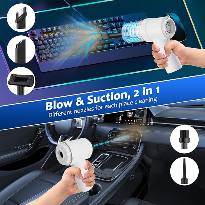 Handheld Vacuum Cordless 13000pa, Car Vacuum Portable Cordless, Type-C Rechargeable Lightweight Mini Handheld Vacuum Cleaner, High Power Car Vacuum Cleaner with LED Light for Car Home Pet (White)