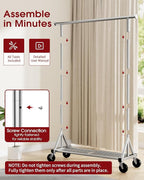 Sakugi Heavy Duty Stainless Steel Rolling Clothes Rack with Mesh Shelf, Lockable Wheels & Anti-Slip Stoppers, Large Capacity Clothing Organizer for Bedroom, Laundry Room, 42.5" x 16.5" x 65.9", Silver