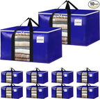 BlissTotes 10 Pack Moving Bags with Clear Window, Storage Bags with Strong Carrying Handles & Zippers,Large Packing Bags for Saving Space, Alternative to Moving Boxes(Blue,20 Gallon)