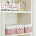 Storage Baskets for Shelves 13.8x9.8x6.7 Inch-Foldable Fabric Organizing Storage Bins with Handles, Closet & Bathroom Organizer, Home Storage for Kitchen, Office (3-Pack, White&Pink)