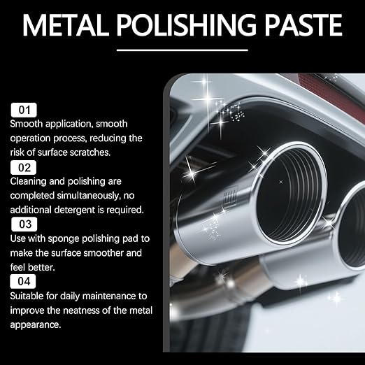 Metal Polishing Paste - Rust Buffing Cream with Pipe-Infused Pads | Restores Shine & Removes Oxidation, Tarnish, and Discoloration from Chrome, Aluminum, Brass, Exhausts, Wheels & Stainless Steel