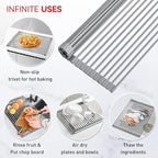 MERRYBOX Roll Up Dish Drying Rack, Silicone Wrapped Over The Sink Dish Rack Foldable Dish Drainer Anti-Slip Dish Racks for Kitchen Counter, Multipurpose Kitchen Sink Drying Rack, 18" x 13", Light Gray