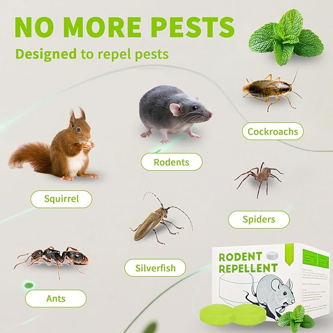 Mouse Rodent Repellent, Peppermint Oil to Repel Mice and Rats– Works for Mice Repellent, Squirrels & Pests, Outdoor and Indoor Use, Safe for Homes & Pets 24 Pack