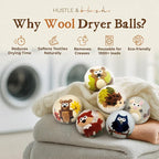 Hustle & Blush Fluff Ewes Wool Dryer Balls 6 Pack - Extra Large Hedgehog and Homies Premium Hand Needled New Zealand Laundry Set, Reduces Drying Time, Static Control, Chemical Free Reusable