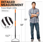 Garden Rake for Lawn Heavy Duty, 14 Tines Metal Rake with Thick Fiberglass Handle, 58 Inches