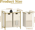 Huhote Laundry Hamper, double Laundry Basket, Laundry Sorter with Top Shelf & 2 Removable Washable Bags & Side Pockets for Laundry Room organization, Bathroom and Dorm, Gold and White