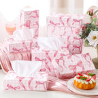 Yinder 12 Packs Facial Tissue Box 1560 Sheets Soft Facial Tissue Box for Fall Halloween Christmas 2 Ply 130 Sheets Disposable Travel Tissues Bulk for Car Household Kitchen(Pink Bow)