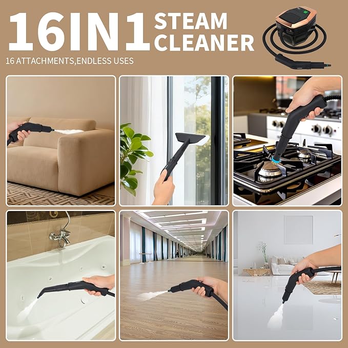 2500W Handheld Steam Cleaner, 15s Fast Heating Steam Cleaning, 1800ML Large Capacity Tank, Portable Steam Cleaner for Upholstery, Grout, Window, Grime, Grease, Bed Bugs, Car(BLACK)