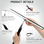 Squeegee for Shower Glass,Shower Squeegee for Glass Doors,Telescopic Window Squeegee for High Windows,Includes Towel Sleeves,Replacement Silicone Blade&Hooks,2 in 1 Queegee for Window Cleaning Kit