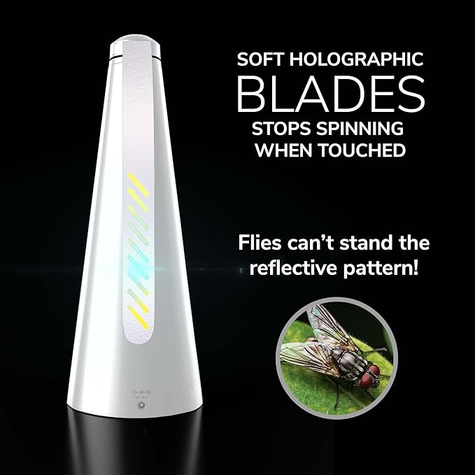 Fly Fans for Tables by Modern Lyfe - AA Battery & USB Powered - Fly Swatter Outdoor Camping Accessory Or for Food at Parties, Restaurants & Picnics, Bug Fan, Spinner Keeps Flies Away (1 Pack - White)